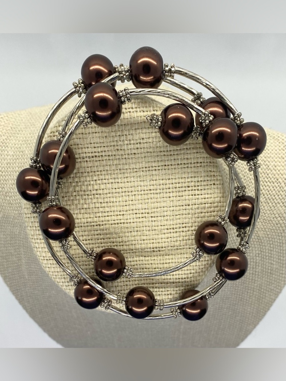 Vintage Brown Pearl Beaded Wrap Bracelet Boho Whimsigoth Eclectic Festival